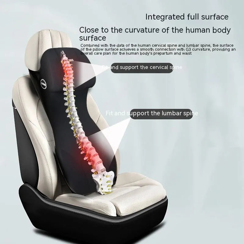 Black automotive memory foam waist cushion and headrest set with lumbar support pillow