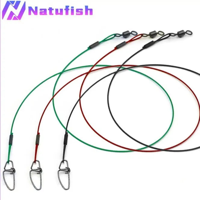 Green, black and red anti-bite steel wire fishing double buckle pins measuring 54cm