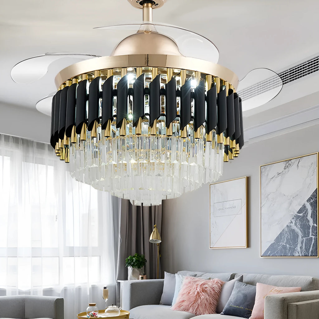 Crystal ceiling fan light with remote control in 42 or 48 inch sizes