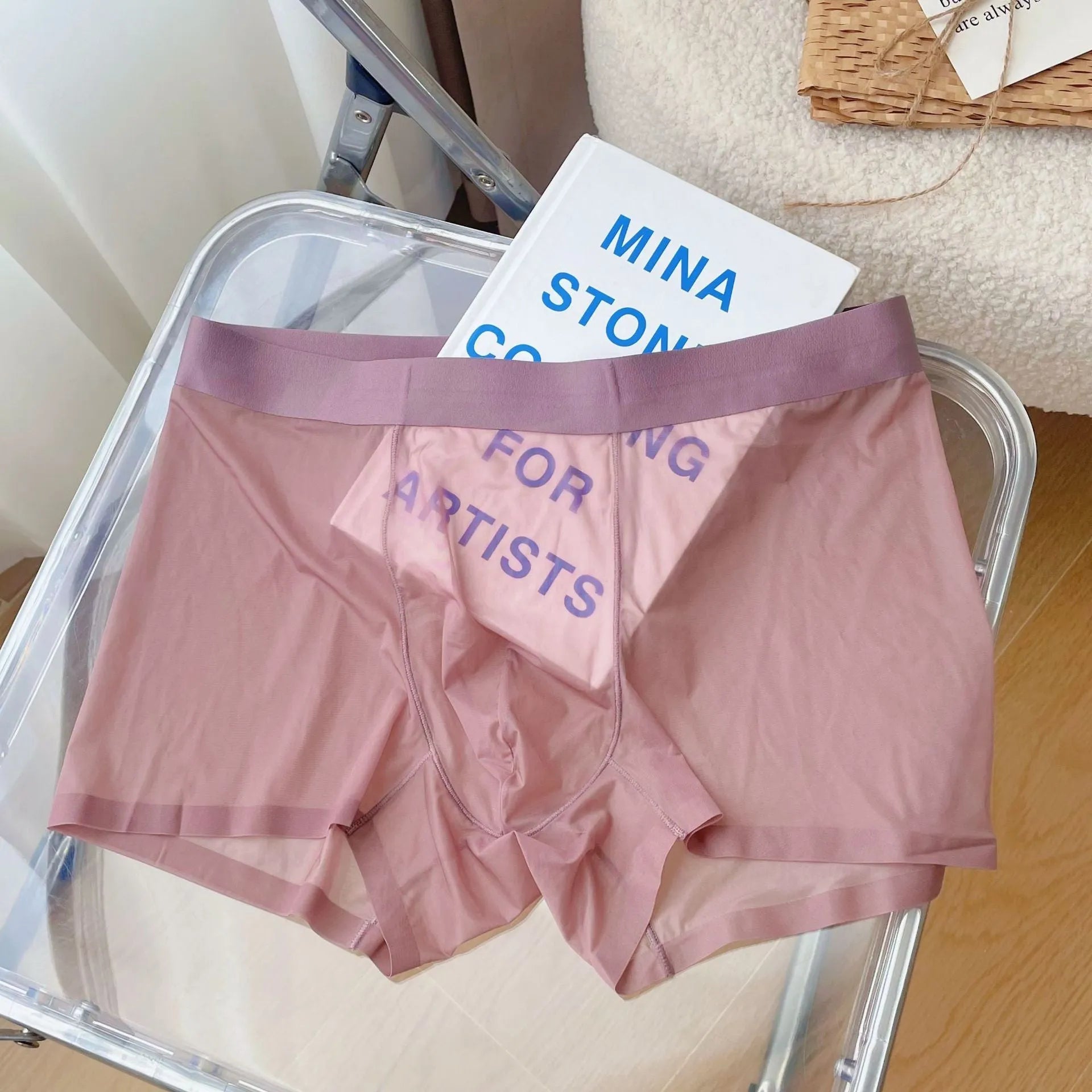Men's seamless boxer shorts in quick-drying nylon fabric, shown in multiple colour options