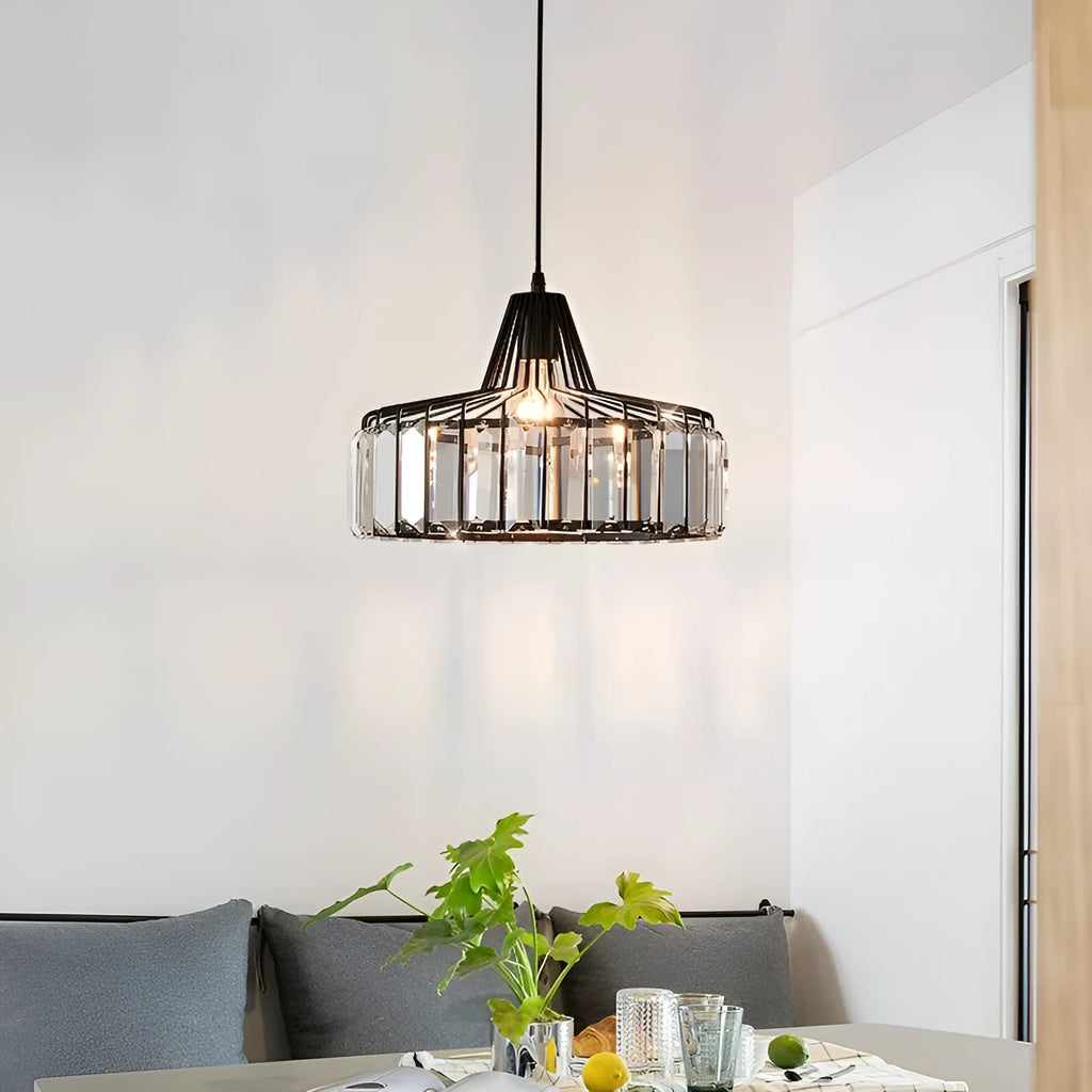 Modern crystal chandelier droplight with LED lights in black or gold finish, available in 18cm, 25cm and 32cm sizes