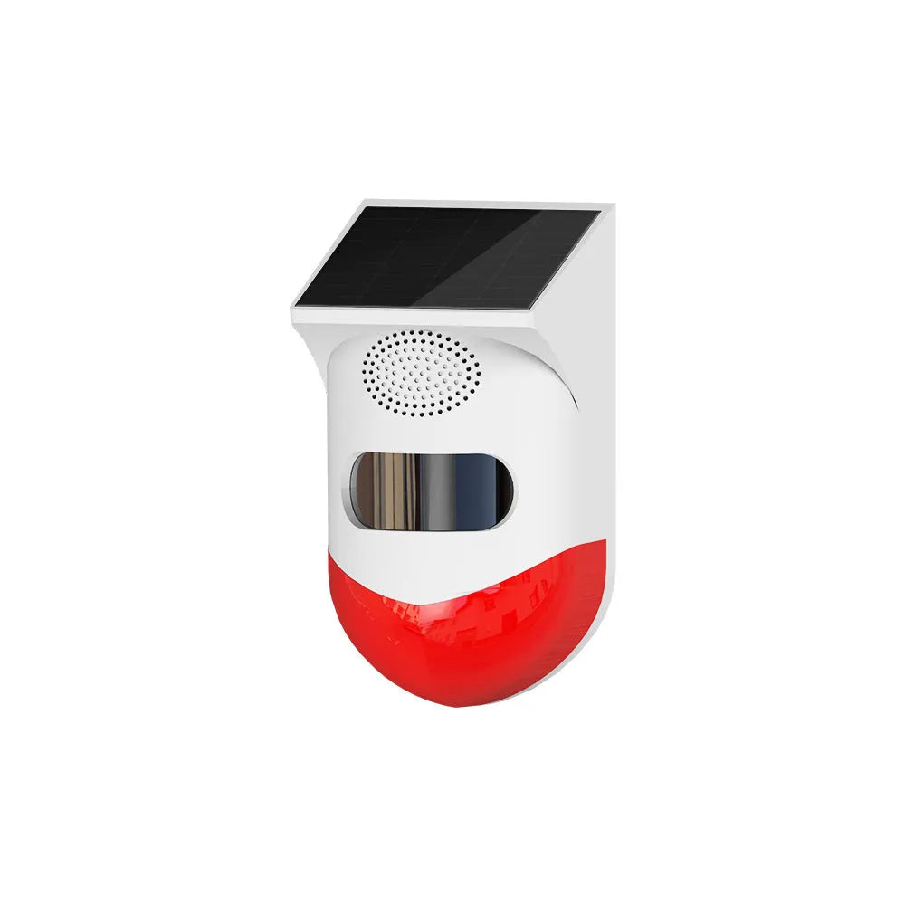 Solar-powered infrared motion detector alarm with wireless remote for outdoor security