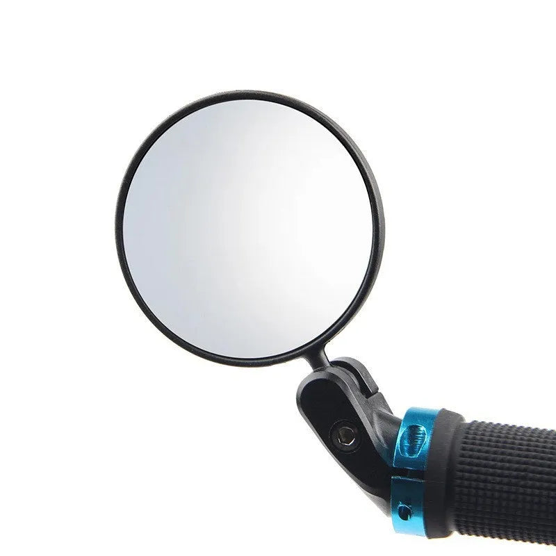 Black foldable convex rearview mirror for vehicles with 7cm reflective surface and 14cm arm.