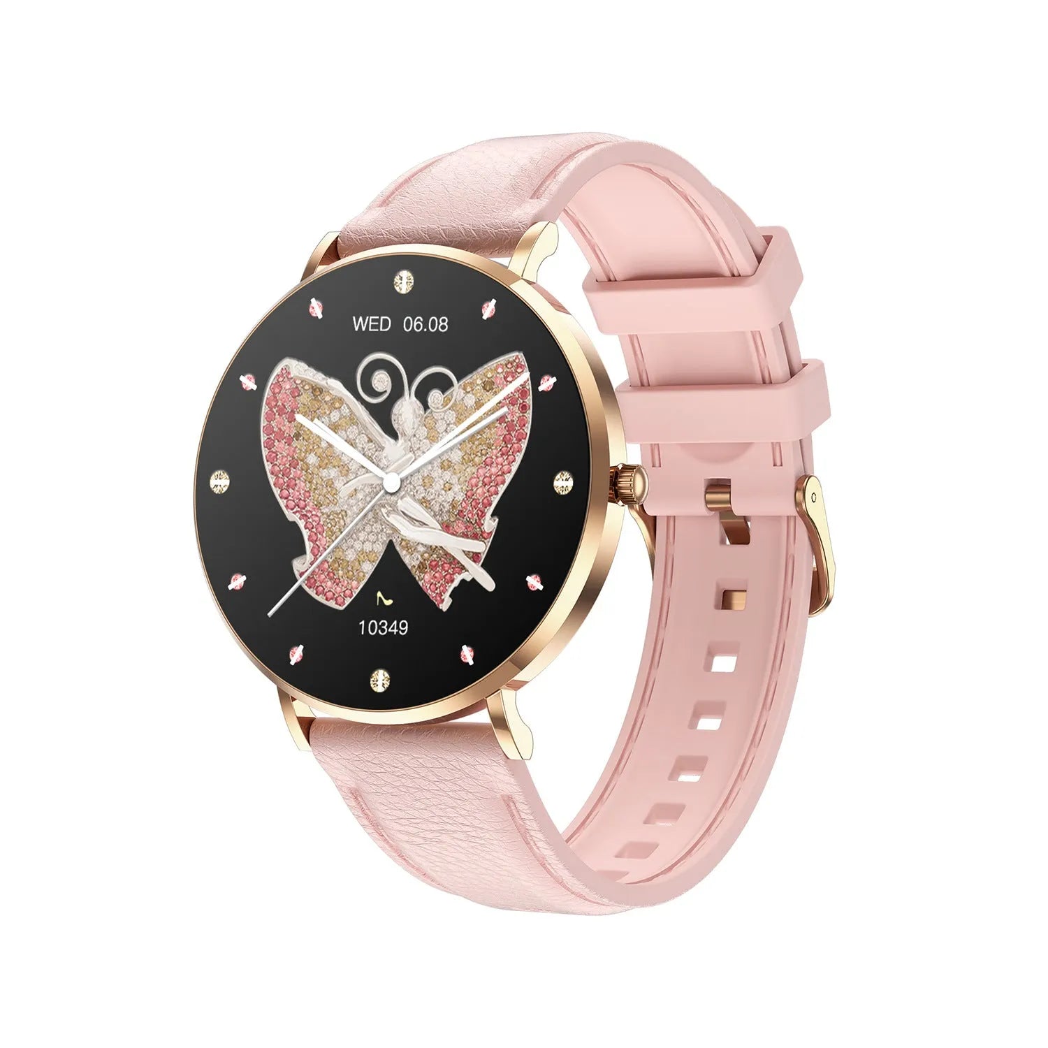 T8pro ultra-thin Bluetooth calling smartwatch for women in rose gold with silicone strap