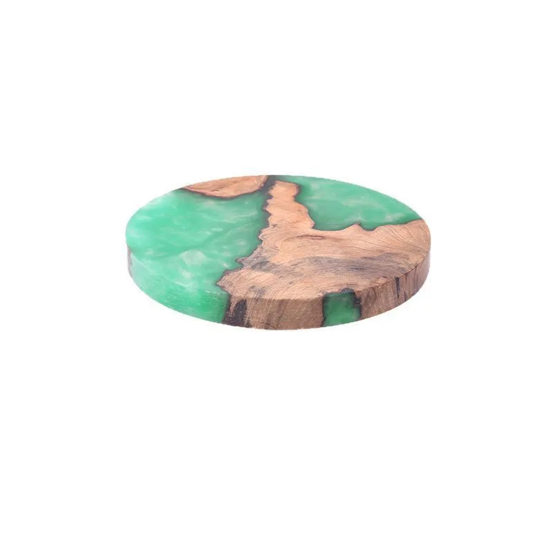 Nordic style wooden tea coaster with heat insulation resin in solid colour