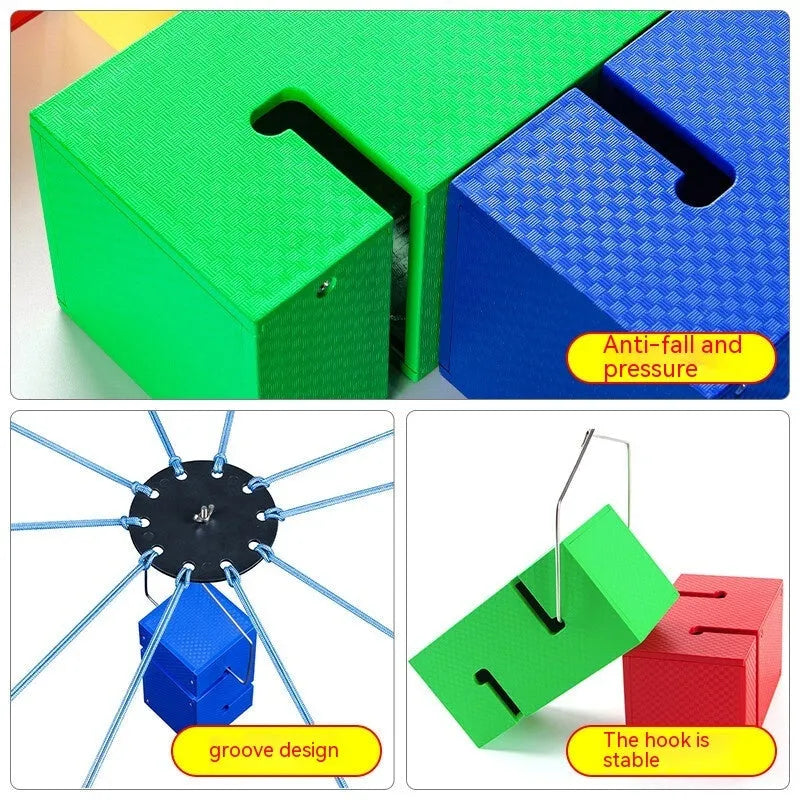 Outdoor team building equipment set with ABS plastic blocks, pull ropes, and connection frame
