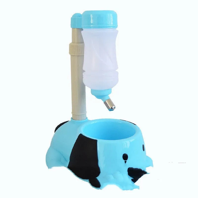 Pink adjustable height pet drinking bowl on a rod-lifting stand
