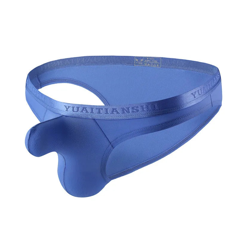 Men's thin solid colour low waist nylon underwear in sizes S, M, L, XL.