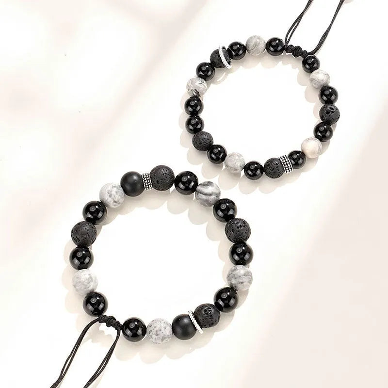 Black agate map stone volcanic bracelet with diamond-shaped stones in new Chinese style