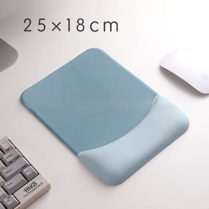 Square silicone wrist support mouse pad with cloth surface measuring 250x180mm