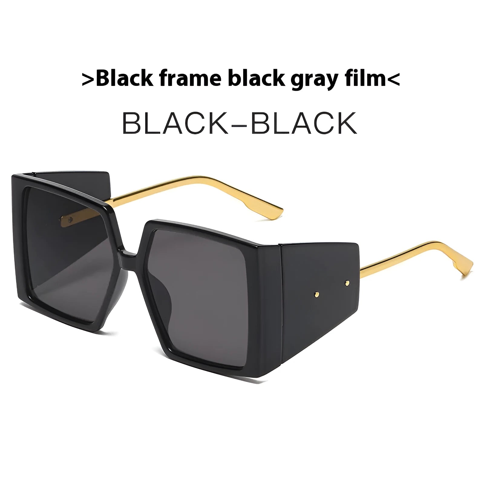 Large square frame sunglasses shown in multiple colour options with UV400 protection lenses
