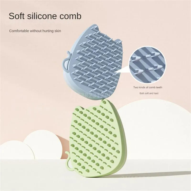 Sponge silicone pet comb with dual-density bristles in blue, brown or green colours for cat and dog grooming