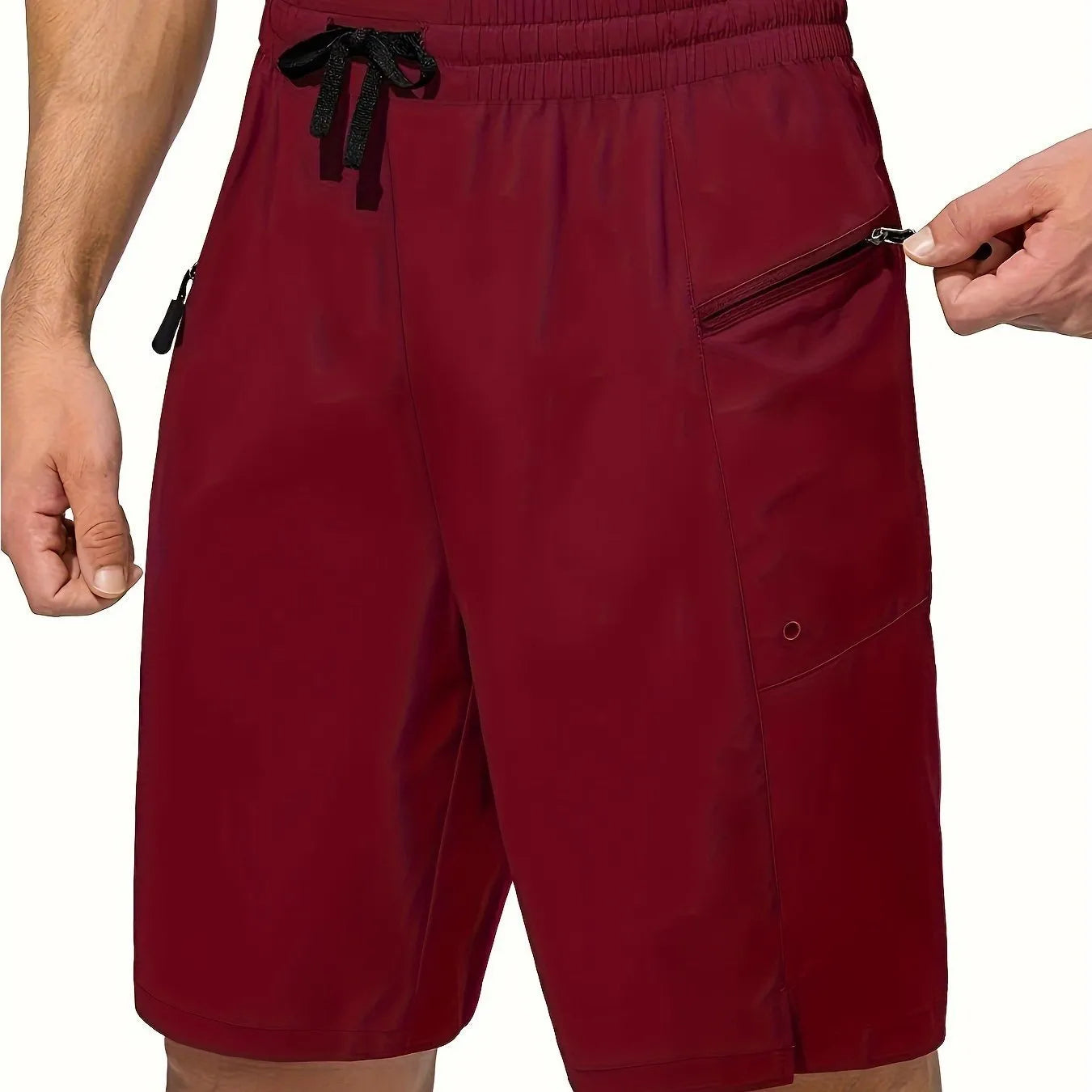 Men's solid colour quick-drying beach shorts in straight leg cut on size chart