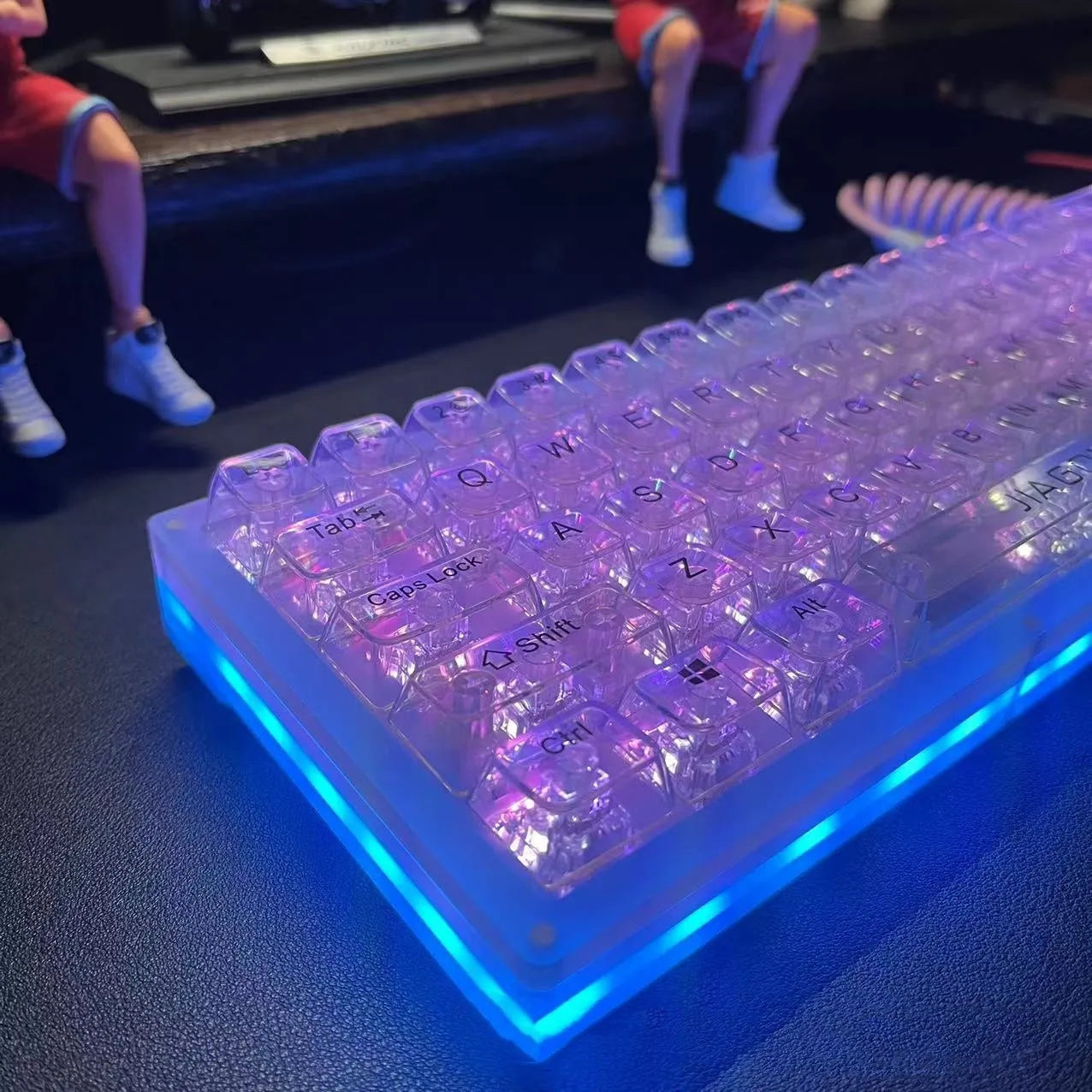132 transparent plastic keyboard key caps arranged in full set with universal compatibility for mechanical and membrane keyboards