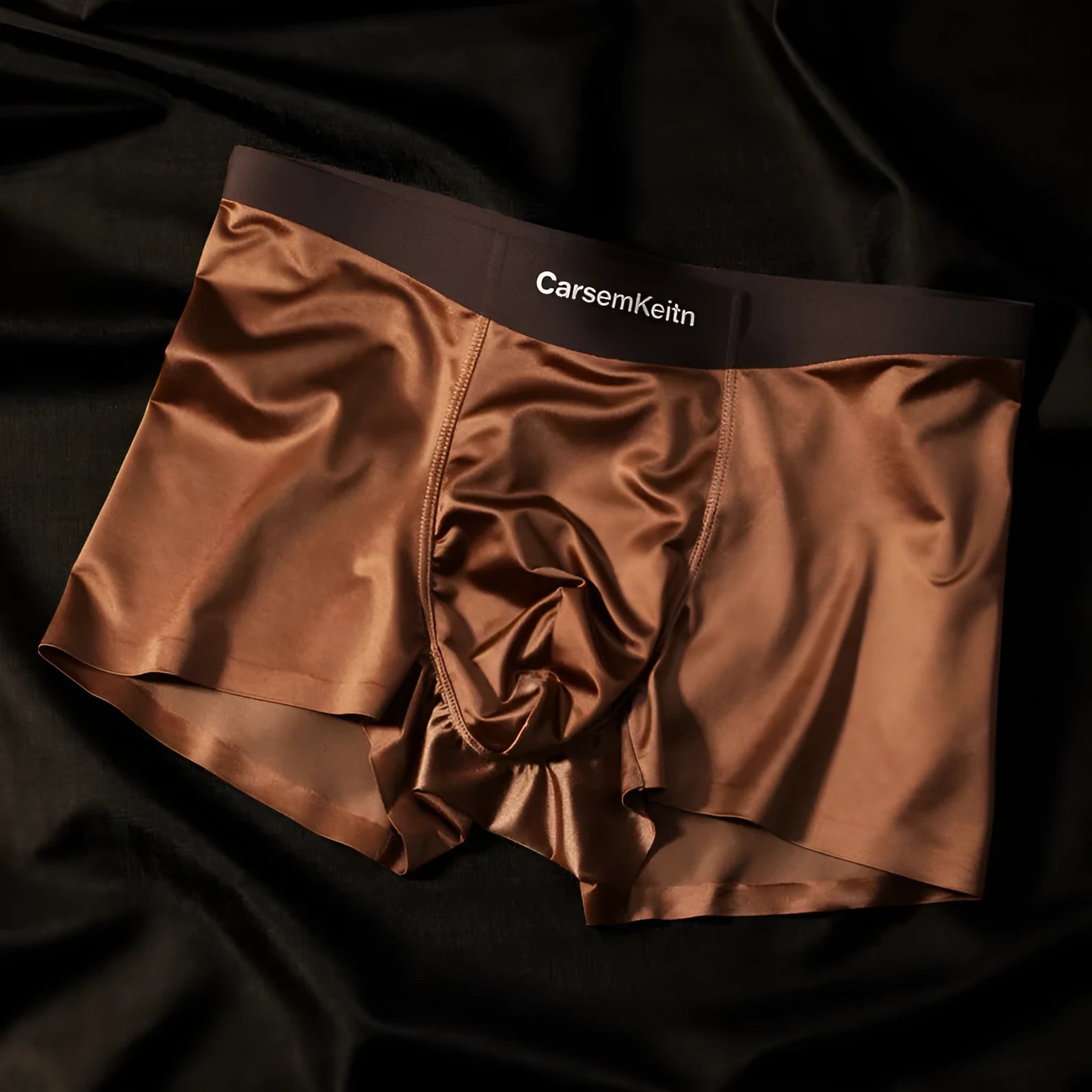 Men's colourblock ice silk seamless underwear in blue, brown, grey, and white colour options.