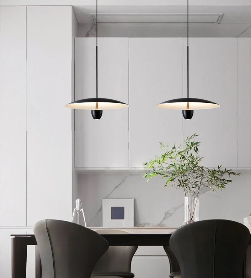 Black circular minimalist chandelier pendant light with 400mm diameter.