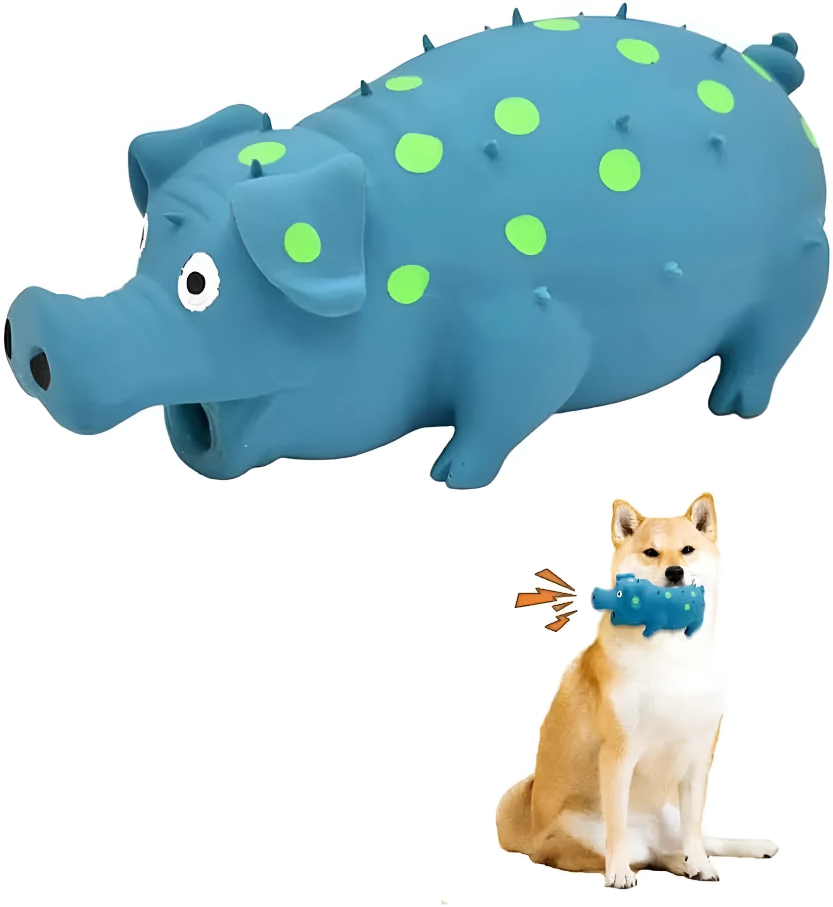 Latex pig-shaped squeaky dog chew toy with textured surface in assorted colours