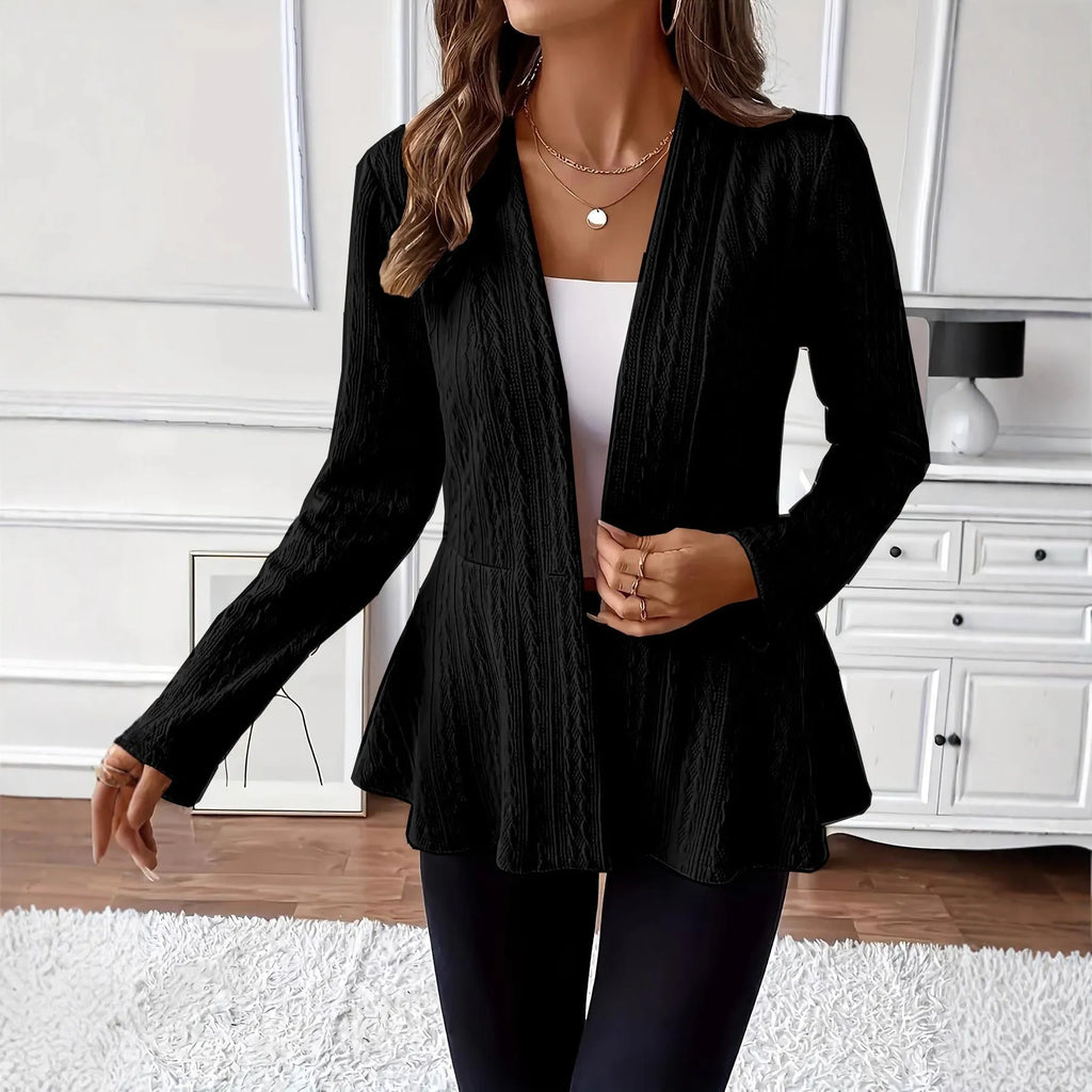 Women's apricot coloured tight fit knitted cardigan with jacquard pattern and one button front