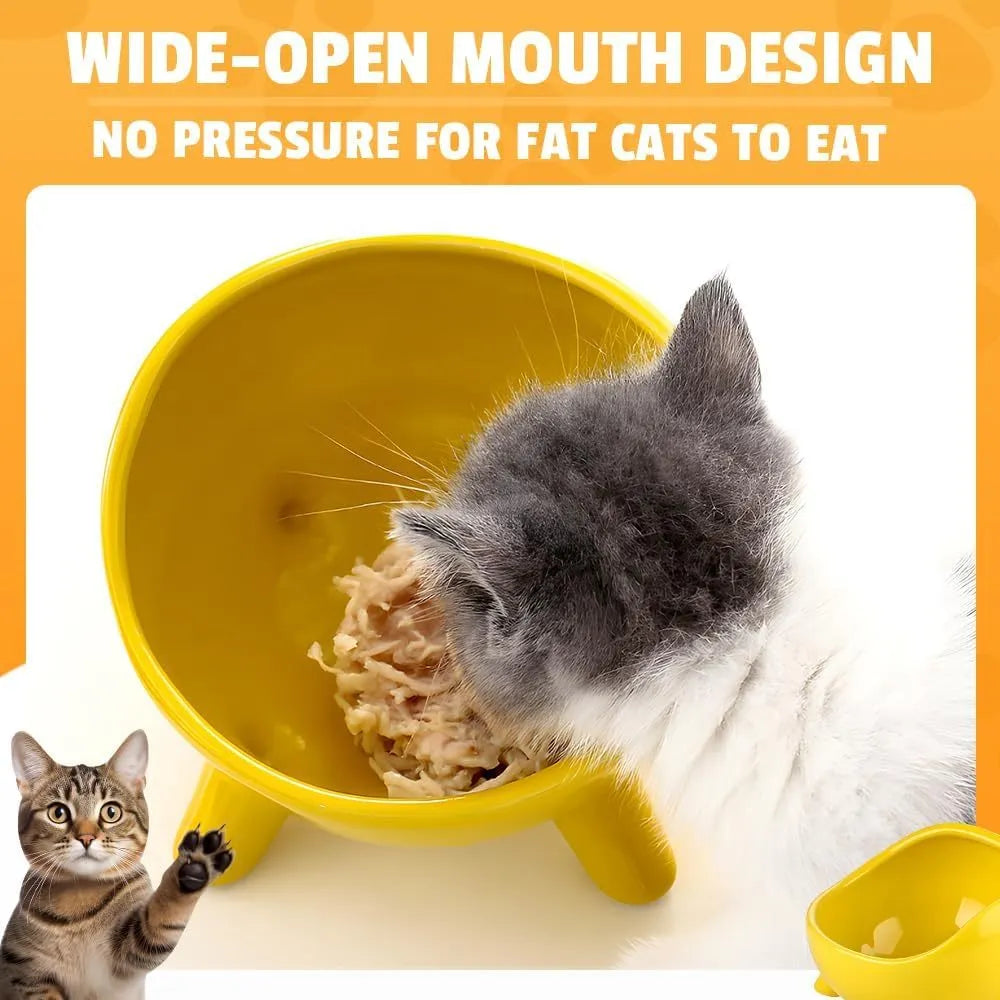 Green ceramic pet food bowl with four-legged base and rounded arc design