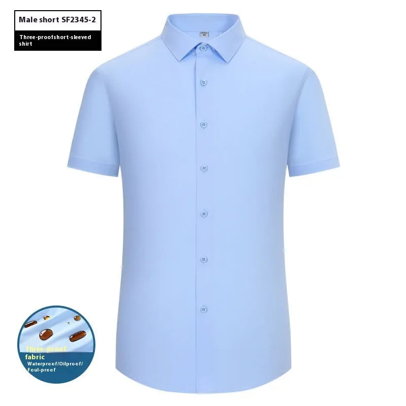 Men's bamboo fibre short sleeve business shirt with square collar in slim fit