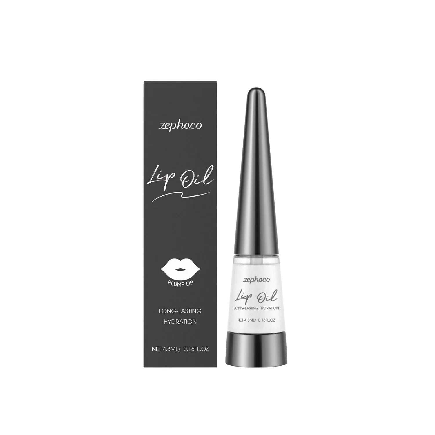 Long-lasting nourishing lip oil tube with 4.3ml capacity, clear formula with grape seed oil and shea butter