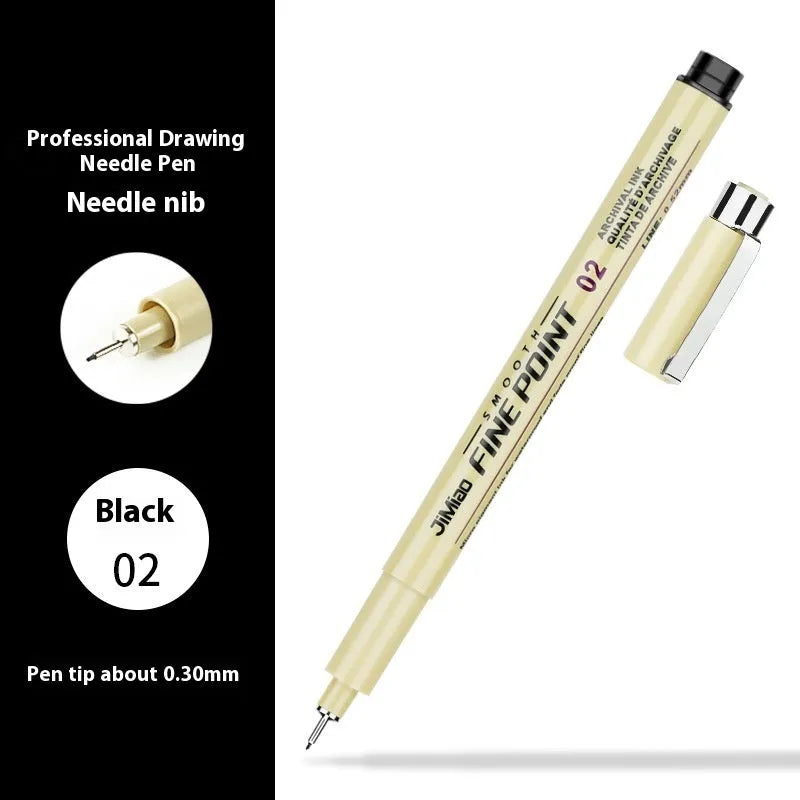 Waterproof cartoon design needle drawing pen with black ink refill and 133mm plastic body