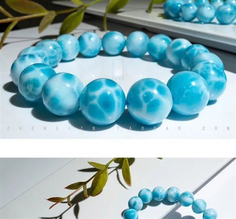 Blue natural crystal sea-pattern bodhi bracelet with pearl accents in Maillard style arrangement