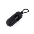 Roll of biodegradable dog poop bags showing multiple colour options including black, blue, green, and pink.
