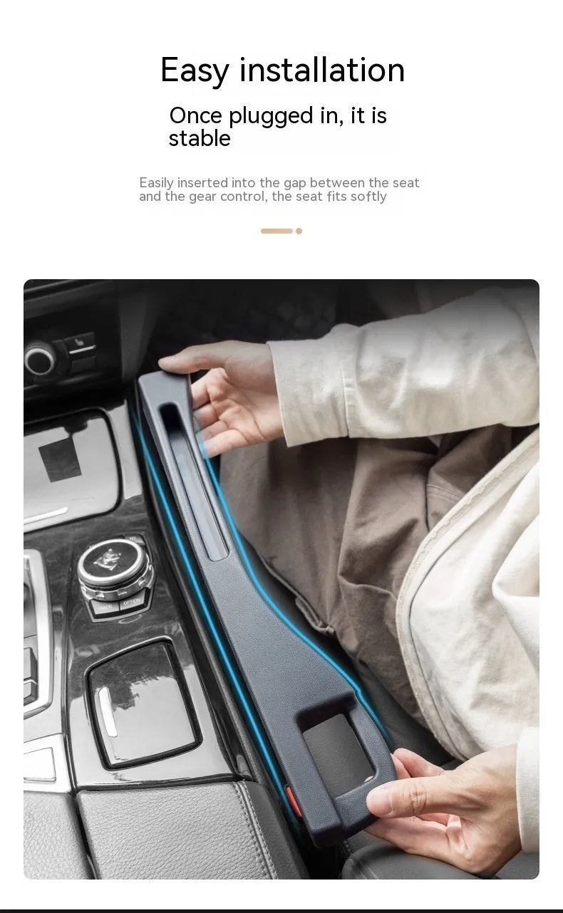 Plastic car seat gap storage organiser with handle in black or brown colour