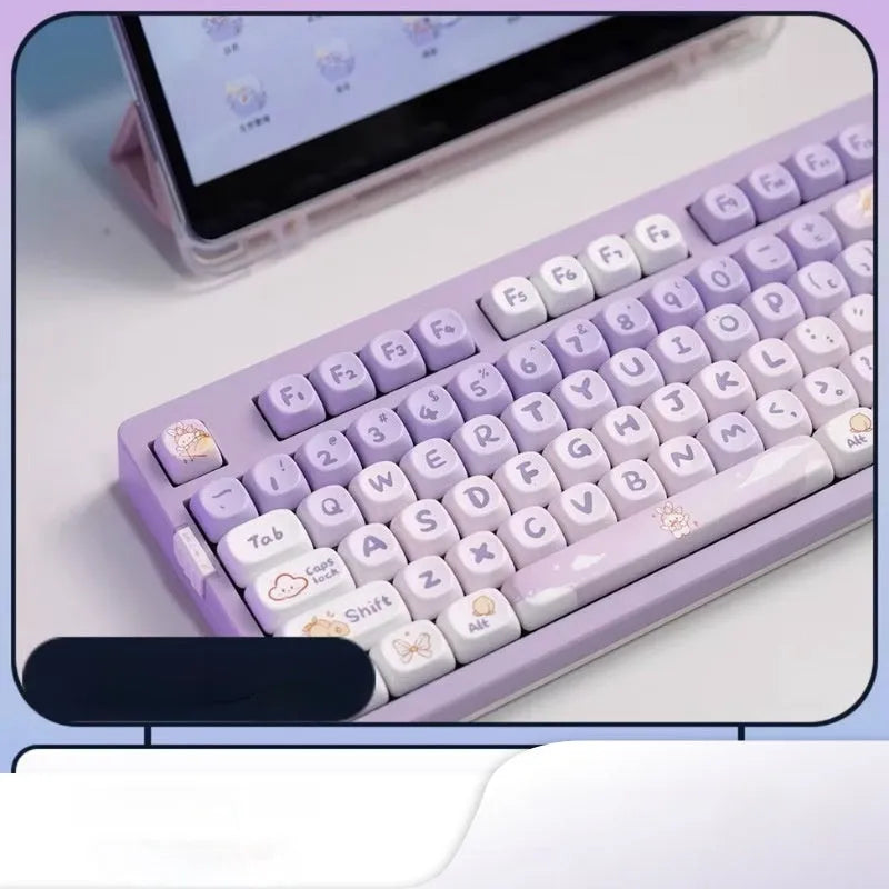 PBT gradient purple mechanical keyboard keycaps with detailed rabbit anime artwork.