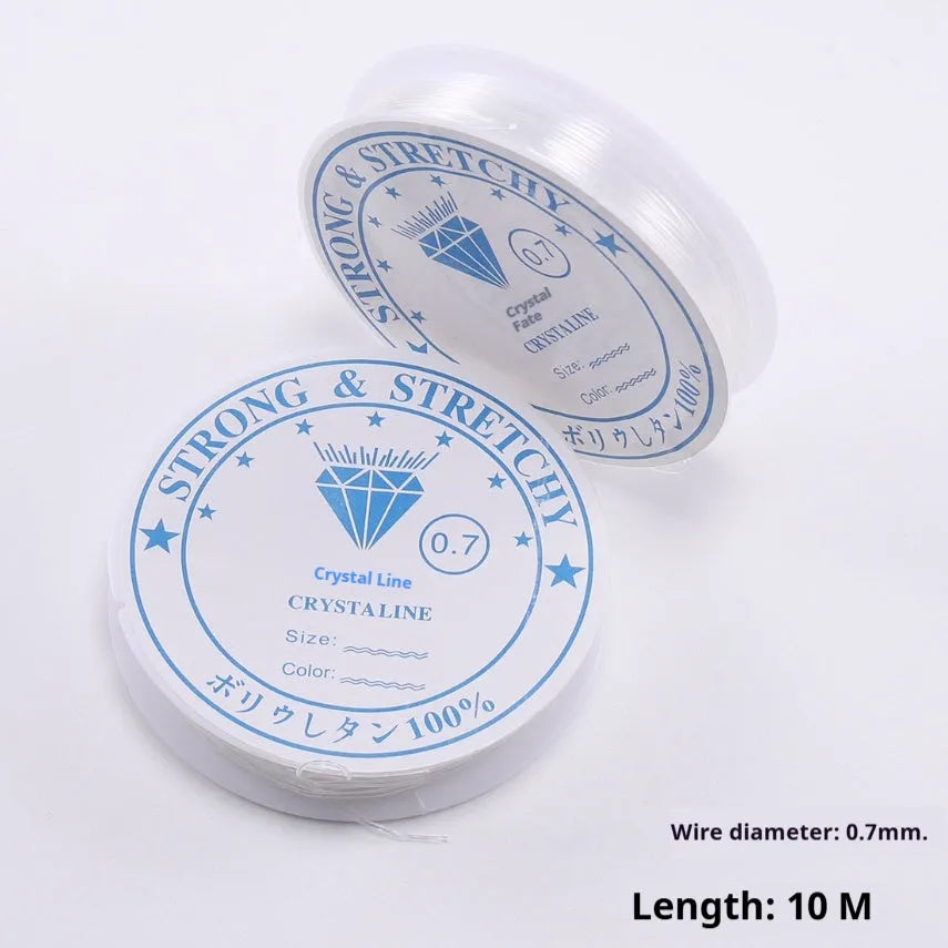 Spool of transparent white elastic cord for jewellery making with diameter options from 0.4mm to 1.0mm