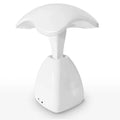 White modern LED desk lamp with plastic shade and touch controls for bedside or desk use