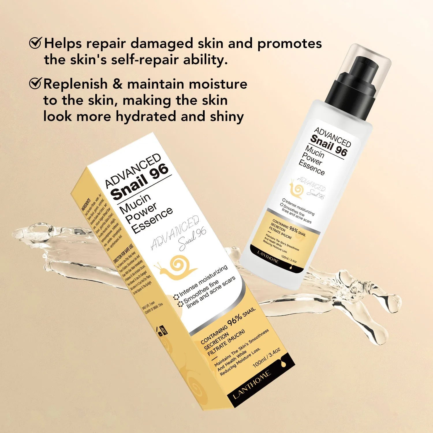 100ml bottle of snail secretion filtrate moisturising facial serum essence