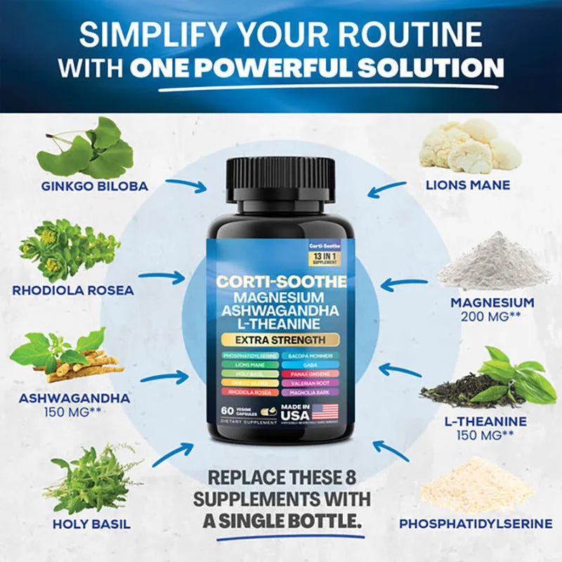 Glass bottle containing 60 vegetarian magnesium capsules with South African Drunken Eggplant extract