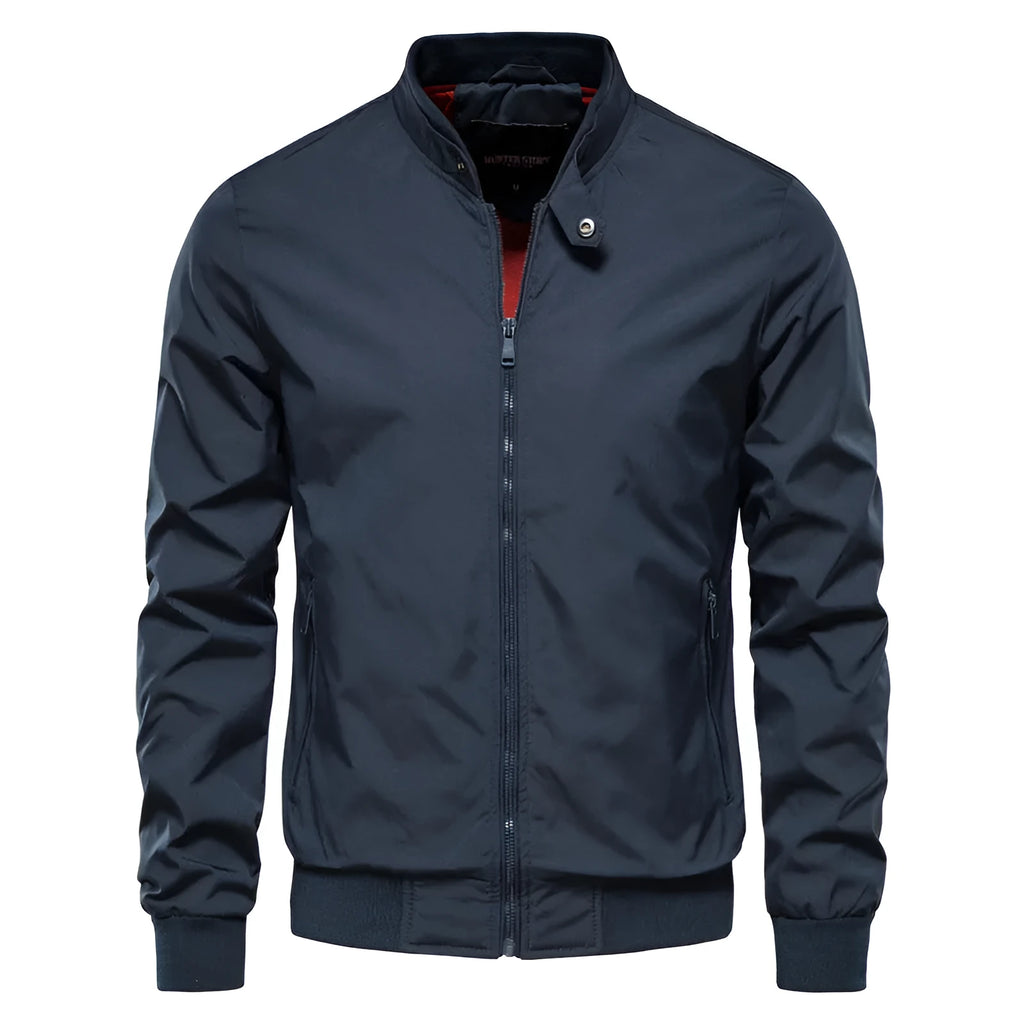 Men's thin casual jacket in polyester fibre showing dark blue, black and army green colour options