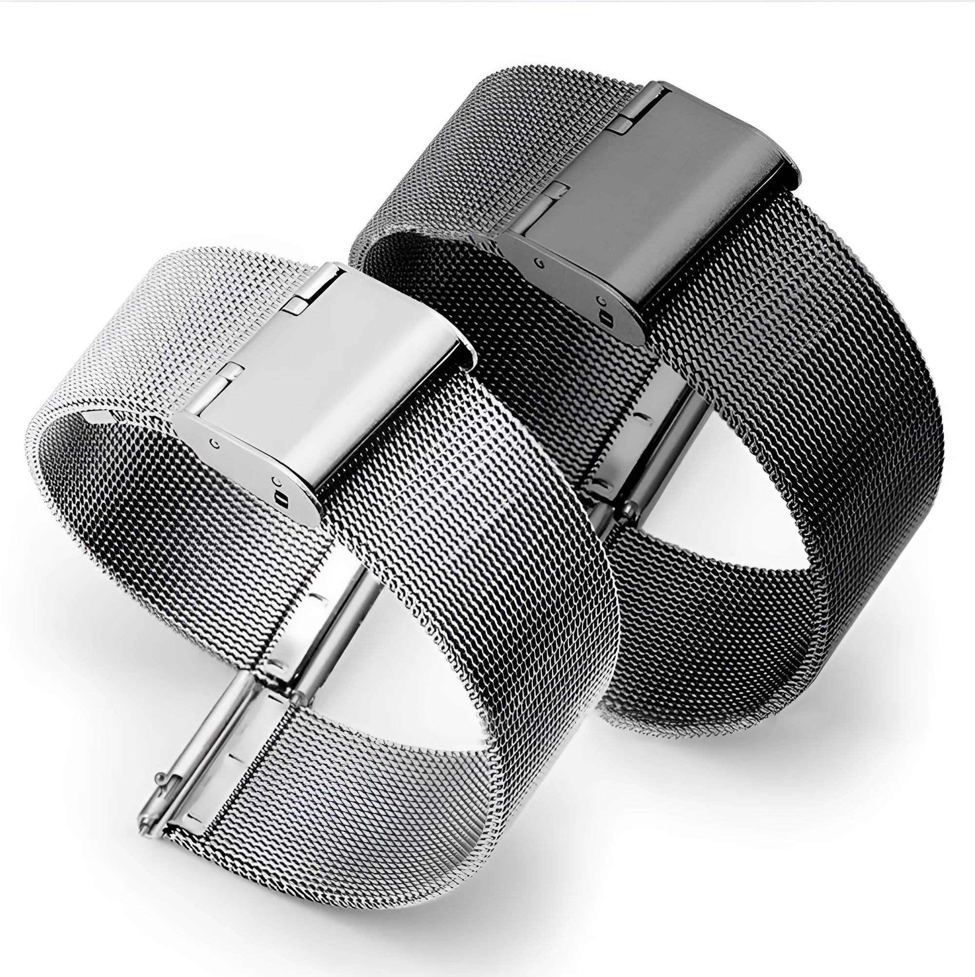 Silk-textured stainless steel watch band in multiple width sizes and metal colours