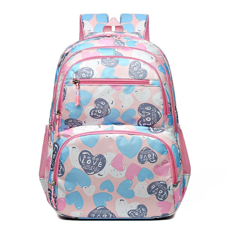 Blue children's school backpack with air pillow shoulder belts and large capacity storage compartments