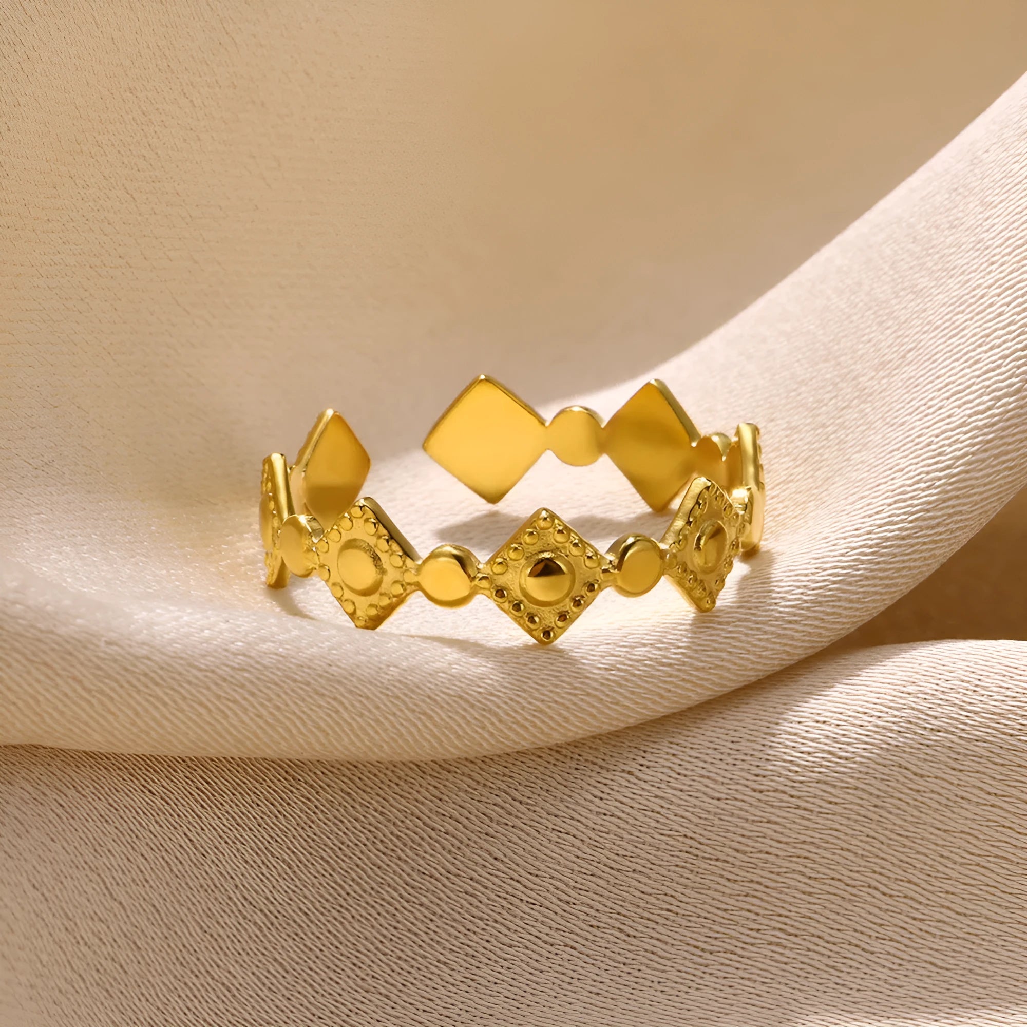Geometric titanium steel women's ring in gold diamond colour with free size adjustment