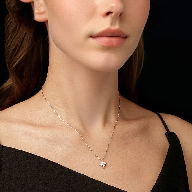 925 Silver Moissanite Star Necklace for Women with O-shaped Chain and Certificate 41-50cm Circumference Original D Colour Shining Eight-pointed Stars Pendant in MSN054 Colour