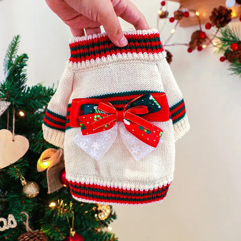Red and green dog christmas sweaters, polyester festive pet jumper for small to medium dogs.