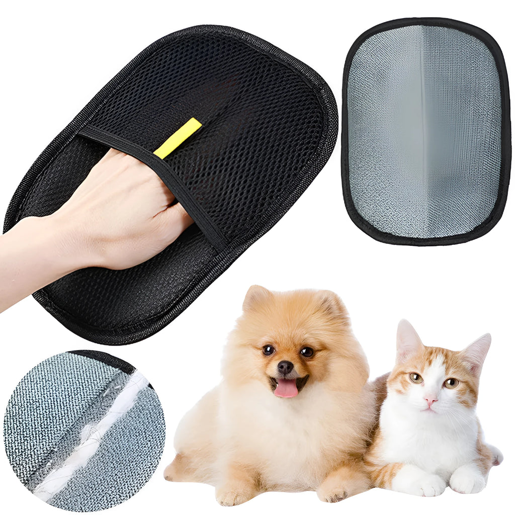 Black pet hair removal gloves with silicone bristles for deshedding dogs and cats