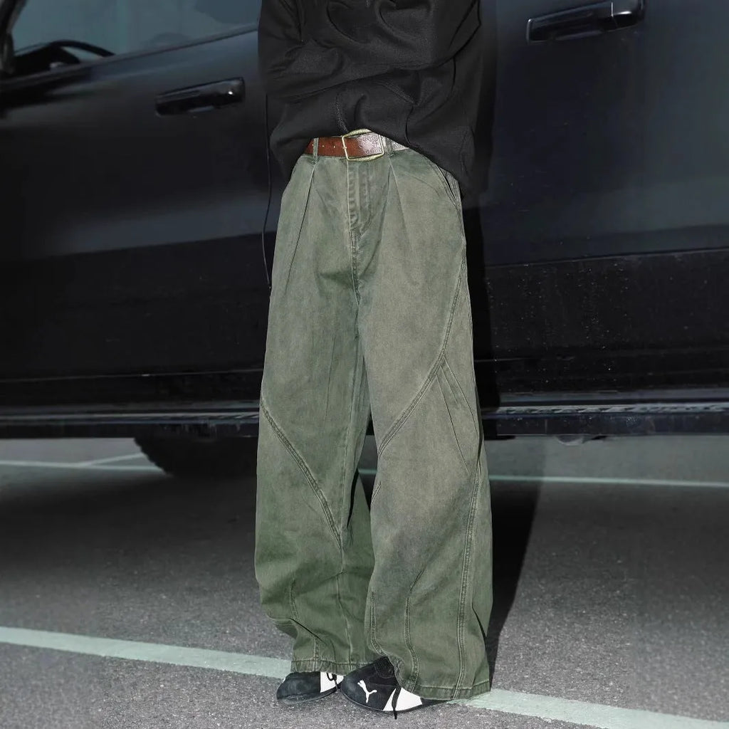 Men's pleated straight trousers in striped cotton-blend fabric with micro-elastic waistband