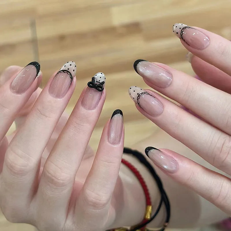 False nails with gel polish finish in assorted colours and patterns