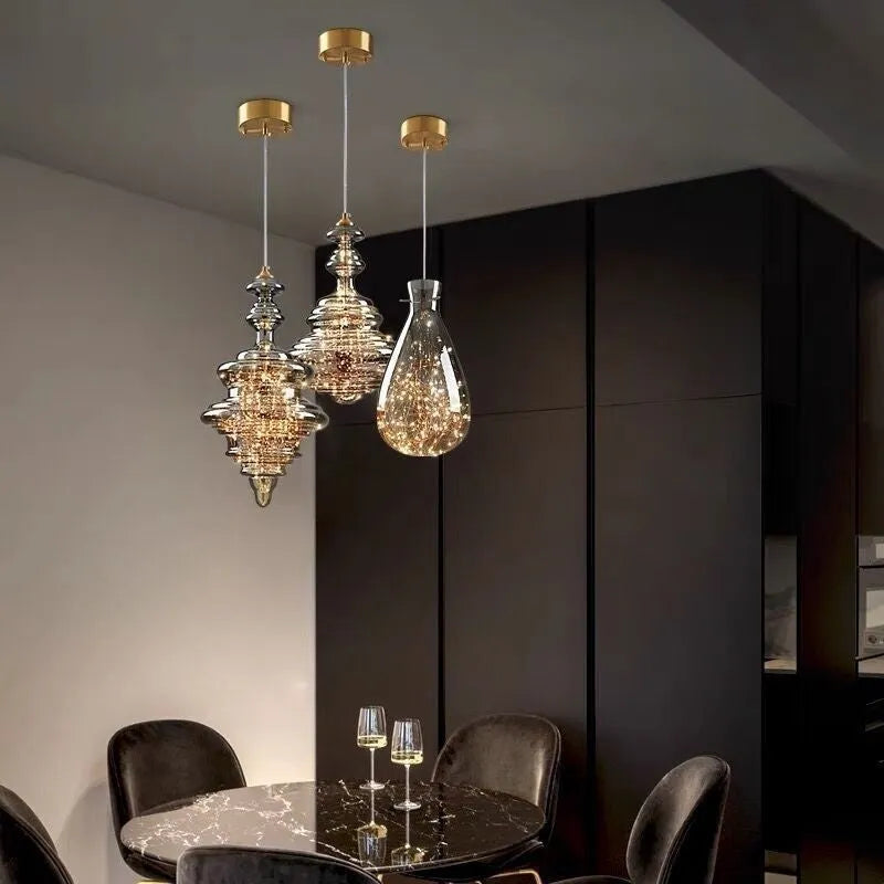 Modern simple luxury glass chandelier ceiling lamp with adjustable drop