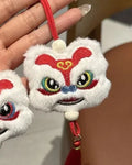 Handmade Chinese style plush lion tassel keychain ornament with star stone detail in blue colour