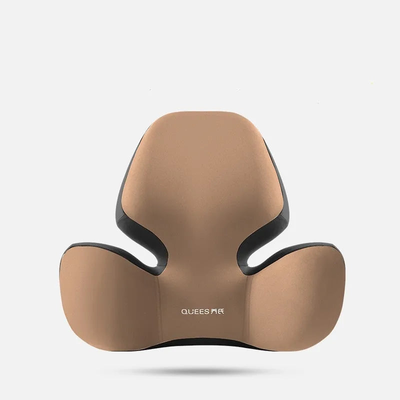 Automotive memory foam support cushion showing headrest and lumbar pillow options in grey colour