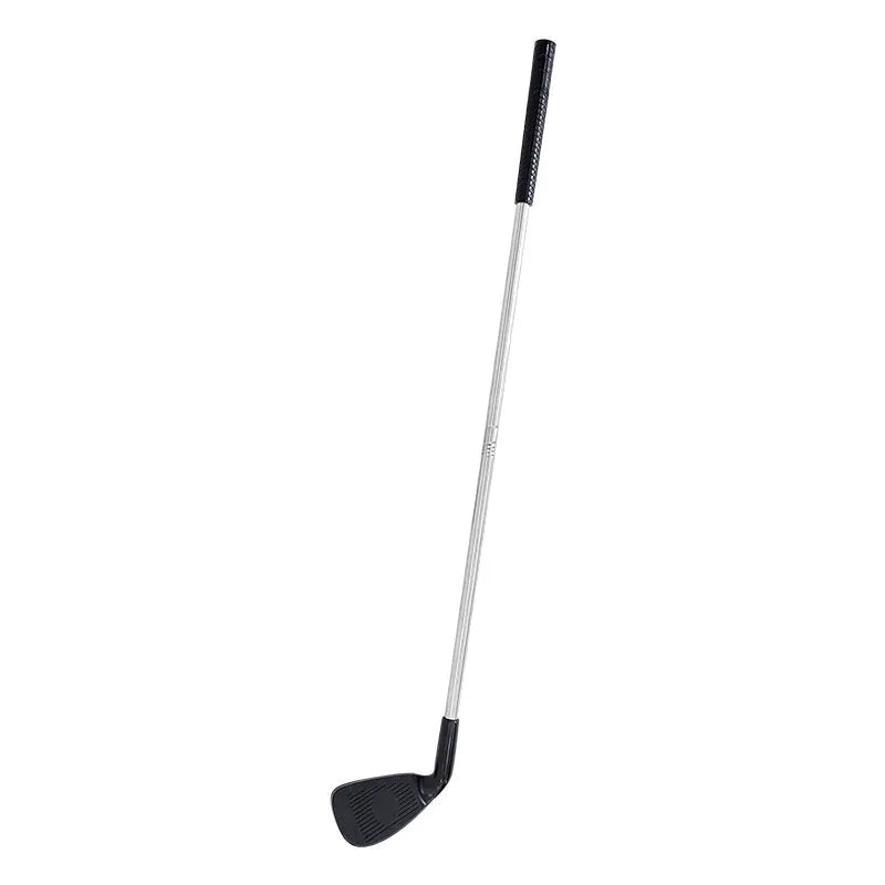 Silver metal golf club set showing adult and children's size options for outdoor practice