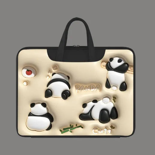 Inflatable PU leather laptop bag in cat beige colour with luggage strap, suitable for 13 to 15.6 inch laptops.
