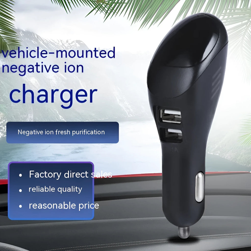 White car USB charger with integrated air purifier showing compact 103mm design