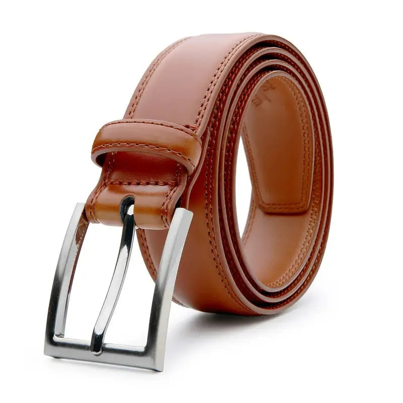 Men's genuine leather casual belt with alloy buckle in brown black and yellow brown patterns